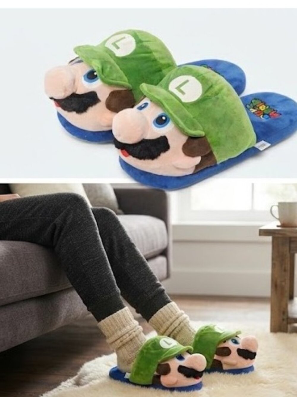 Luigi Plush Slippers Unisex Teen Adult Super Mario Cosplay up to 11" long